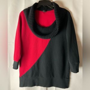 Rafaella Womens M red black diagonal color block cowl neck 3/4 sleeve sweater